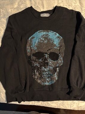 SMITH Black Crewneck Sweater with Blue Sequin Skull